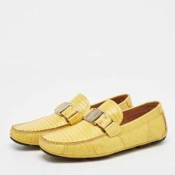 Salvatore Ferragamo Yellow Lizard Leather Sardegna Loafers Size 41.5