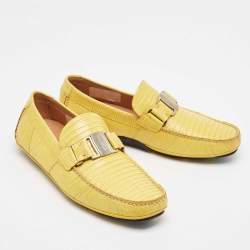 Salvatore Ferragamo Yellow Lizard Leather Sardegna Loafers Size 41.5