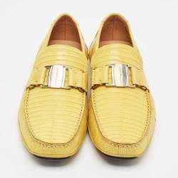 Salvatore Ferragamo Yellow Lizard Leather Sardegna Loafers Size 41.5