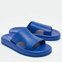 Salvatore Ferragamo Blue Leather Dolce Sandals Size 44