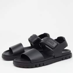 Pre Owned Salvatore Ferragamo Black Leather Day Sandals Size 44