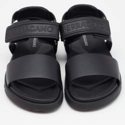 Pre Owned Salvatore Ferragamo Black Leather Day Sandals Size 44