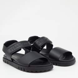 Pre Owned Salvatore Ferragamo Black Leather Day Sandals Size 44