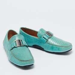 Salvatore Ferragamo Aqua Green Lizard Sardegna Loafers Size 41