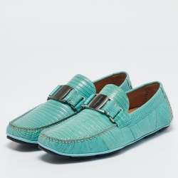 Salvatore Ferragamo Aqua Green Lizard Sardegna Loafers Size 41