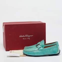 Salvatore Ferragamo Aqua Green Lizard Sardegna Loafers Size 41