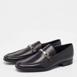 Pre Owned Salvatore Ferragamo Black Leather Slip On Loafers Size 41.5