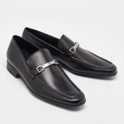 Pre Owned Salvatore Ferragamo Black Leather Slip On Loafers Size 41.5