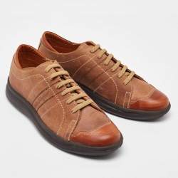 Salvatore Ferragamo Tan Leather Low Top Sneakers Size 41.5