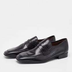 Pre Owned Salvatore Ferragamo Black Leather Slip On Loafers Size 41.5