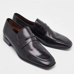 Pre Owned Salvatore Ferragamo Black Leather Slip On Loafers Size 41.5