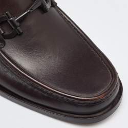 Pre Owned Salvatore Ferragamo Dark Brown Leather Gancini Slip On Loafers Size 41.5