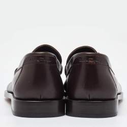 Pre Owned Salvatore Ferragamo Dark Brown Leather Gancini Slip On Loafers Size 41.5