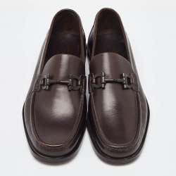 Pre Owned Salvatore Ferragamo Dark Brown Leather Gancini Slip On Loafers Size 41.5