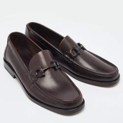 Pre Owned Salvatore Ferragamo Dark Brown Leather Gancini Slip On Loafers Size 41.5