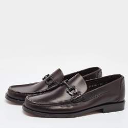 Pre Owned Salvatore Ferragamo Dark Brown Leather Gancini Slip On Loafers Size 41.5