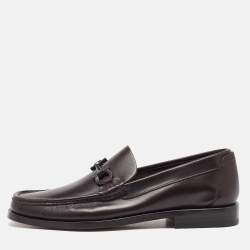Pre Owned Salvatore Ferragamo Dark Brown Leather Gancini Slip On Loafers Size 41.5