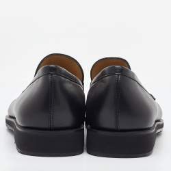 Pre Owned Salvatore Ferragamo Black Leather Gancini Slip On Loafers Size 41.5