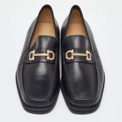 Pre Owned Salvatore Ferragamo Black Leather Gancini Slip On Loafers Size 41.5
