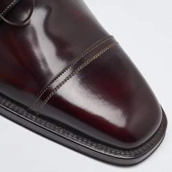 Pre Owned Salvatore Ferragamo Dark Burgundy Leather Lace Up Derby Size 41.5