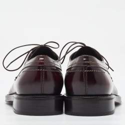 Pre Owned Salvatore Ferragamo Dark Burgundy Leather Lace Up Derby Size 41.5
