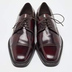 Pre Owned Salvatore Ferragamo Dark Burgundy Leather Lace Up Derby Size 41.5