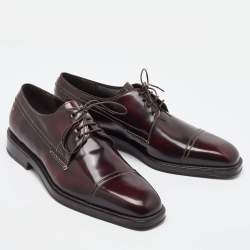 Pre Owned Salvatore Ferragamo Dark Burgundy Leather Lace Up Derby Size 41.5
