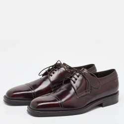 Pre Owned Salvatore Ferragamo Dark Burgundy Leather Lace Up Derby Size 41.5