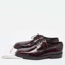 Pre Owned Salvatore Ferragamo Dark Burgundy Leather Lace Up Derby Size 41.5