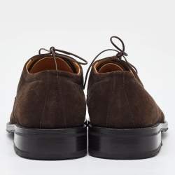 Pre Owned Salvatore Ferragamo Dark Brown Suede Lace Up Derby Size 41.5