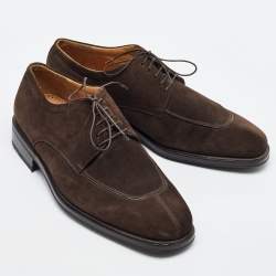Pre Owned Salvatore Ferragamo Dark Brown Suede Lace Up Derby Size 41.5