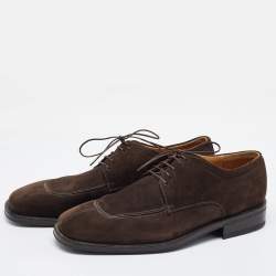 Pre Owned Salvatore Ferragamo Dark Brown Suede Lace Up Derby Size 41.5