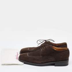Pre Owned Salvatore Ferragamo Dark Brown Suede Lace Up Derby Size 41.5