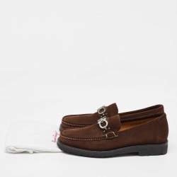 Pre Owned Salvatore Ferragamo Dark Brown Nubuck Leather Gancini Loafers Size 41.5