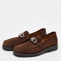 Pre Owned Salvatore Ferragamo Dark Brown Nubuck Leather Gancini Loafers Size 41.5