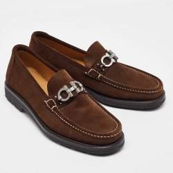 Pre Owned Salvatore Ferragamo Dark Brown Nubuck Leather Gancini Loafers Size 41.5