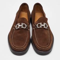 Pre Owned Salvatore Ferragamo Dark Brown Nubuck Leather Gancini Loafers Size 41.5