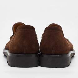 Pre Owned Salvatore Ferragamo Dark Brown Nubuck Leather Gancini Loafers Size 41.5