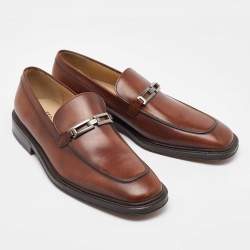 Pre Owned Salvatore Ferragamo Brown Leather Slip On Loafers Size 41.5