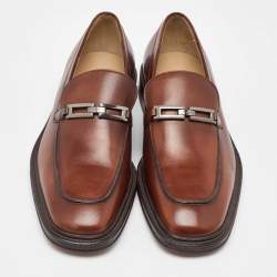 Pre Owned Salvatore Ferragamo Brown Leather Slip On Loafers Size 41.5