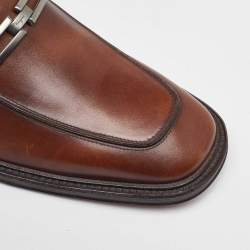 Pre Owned Salvatore Ferragamo Brown Leather Slip On Loafers Size 41.5
