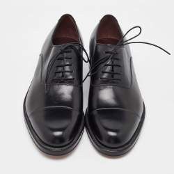 Pre Owned Salvatore Ferragamo Black Leather Lace Up Oxfords Size 41.5