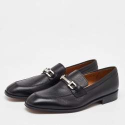 Pre Owned Salvatore Ferragamo Black Leather Gancini Loafers Size 41.5