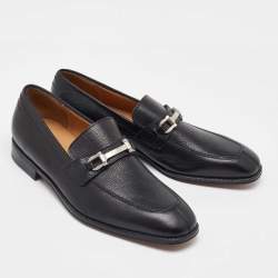 Pre Owned Salvatore Ferragamo Black Leather Gancini Loafers Size 41.5
