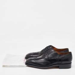 Pre Owned Salvatore Ferragamo Black Leather Brogue Wingtip Oxfords Size 41.5
