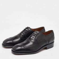 Pre Owned Salvatore Ferragamo Black Leather Brogue Wingtip Oxfords Size 41.5