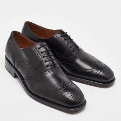 Pre Owned Salvatore Ferragamo Black Leather Brogue Wingtip Oxfords Size 41.5