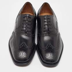 Pre Owned Salvatore Ferragamo Black Leather Brogue Wingtip Oxfords Size 41.5