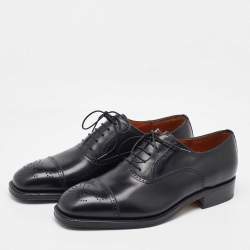 Salvatore Ferragamo Black Leather Brogue Wingtip Oxfords Size 41.5