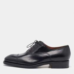 Salvatore Ferragamo Black Leather Brogue Wingtip Oxfords Size 41.5
